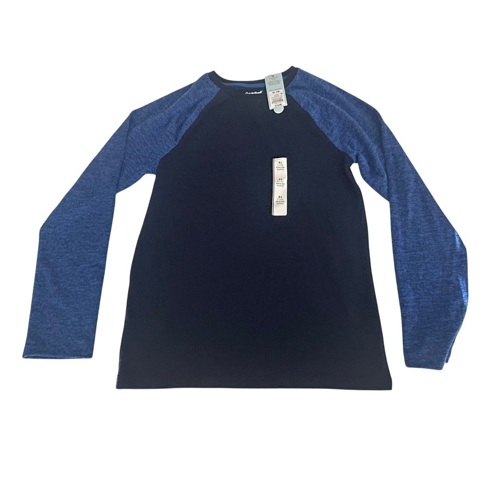 Cat & Jack Raglan Shirt Boys XL 16 Navy Blue NEW Long Sleeve Two-Tone Tee